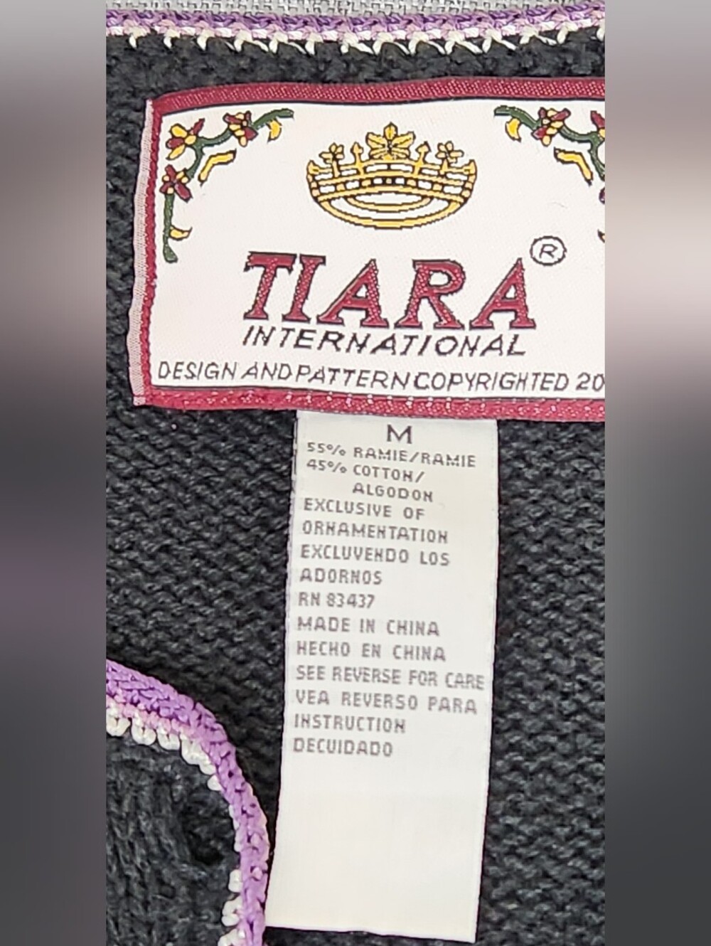 Tiara International Black Cardigan Floral Embroidered Design. Medium - Picture 5 of 8
